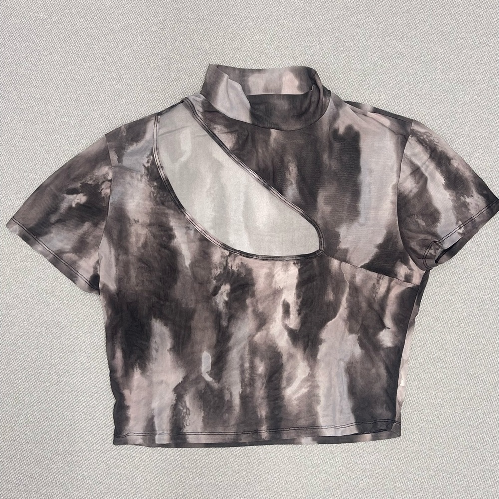 Abstract Smoke Cut-Out Crop Top